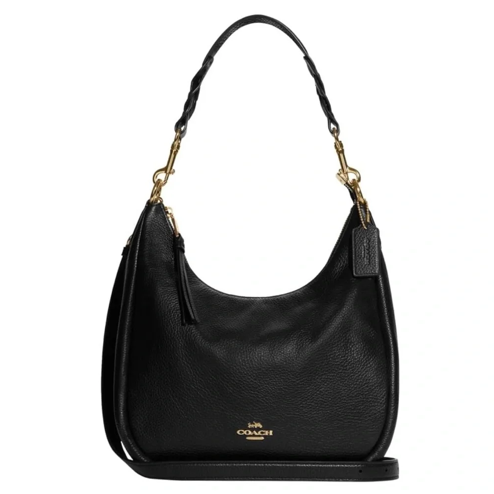 New Coach Black Jules Leather Hobo Bag with Gold Accents
